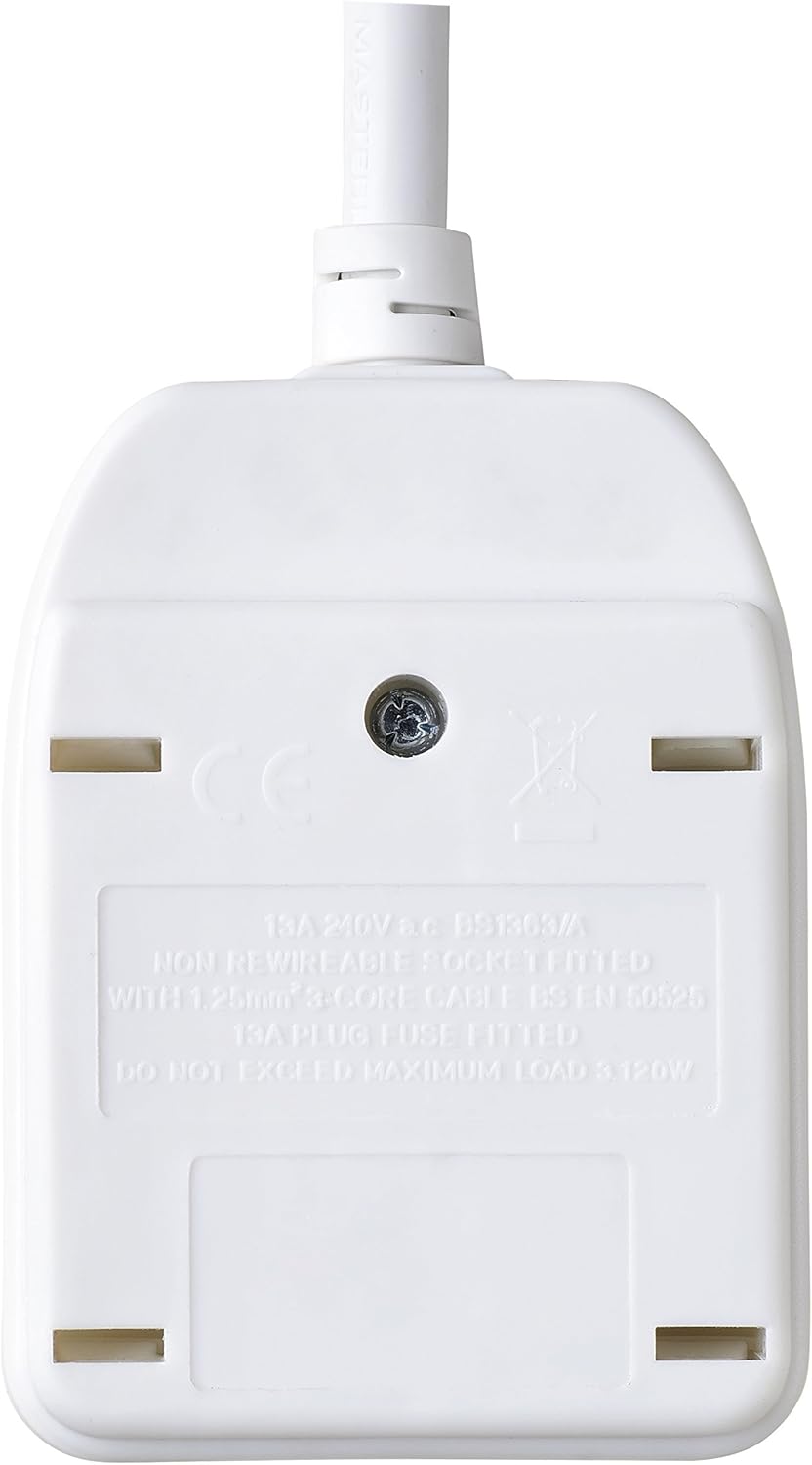 Masterplug Single Socket Long Extension Lead, 5 Metres, White