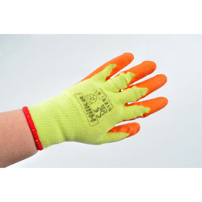 Hilka Branded Orange Latex Coated Work Gloves {Medium}