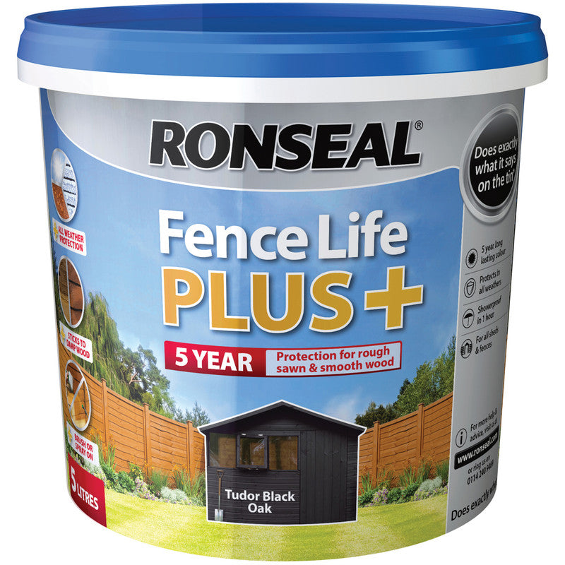 Ronseal 5 Litre Fence Life Plus Tudor Paint - Black Oak