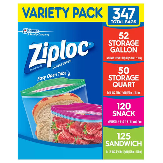 Ziploc Freezer Variety Bags | 4 Sizes | Microwave Compliant | 347 Pack