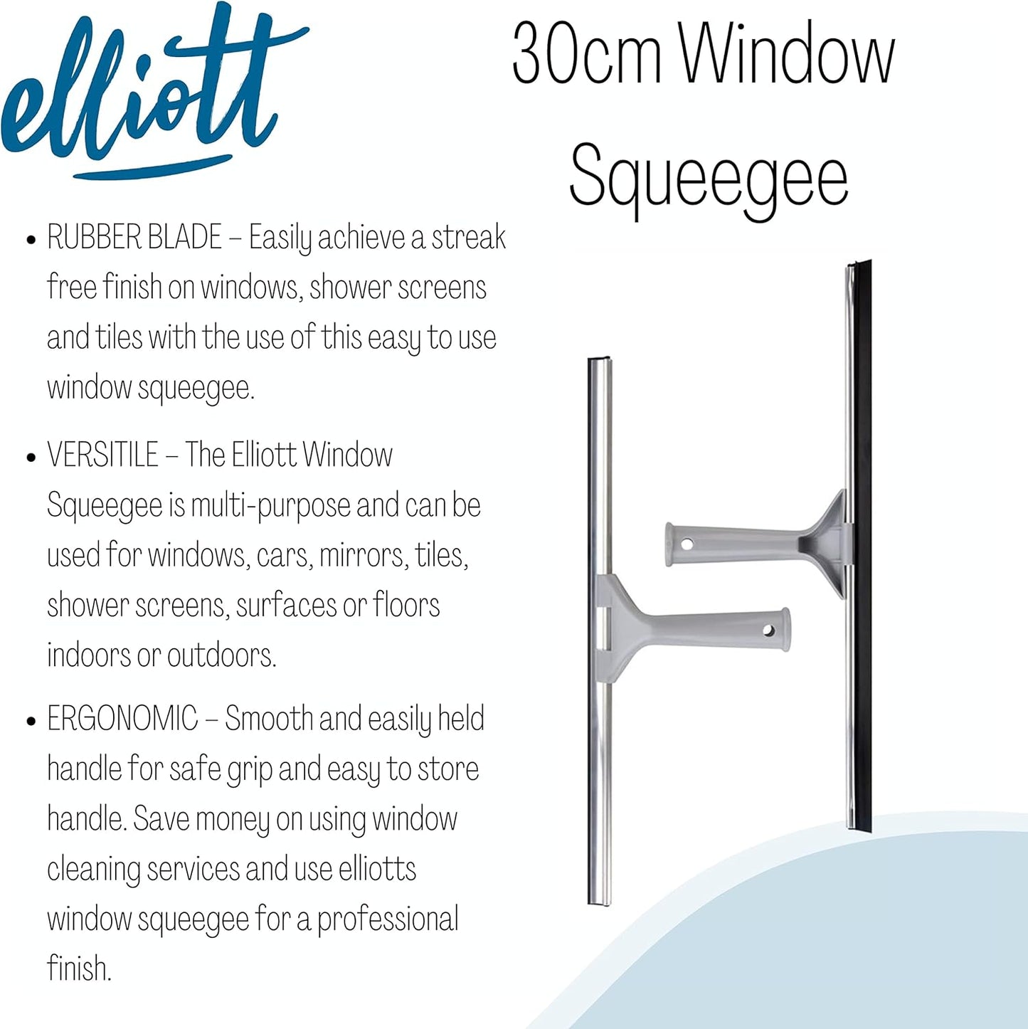 Elliott Multi-Purpose Window Squeegee 30Cm Rubber Squeegee With An Ergonomic Grey Handle.