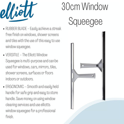 Elliott Multi-Purpose Window Squeegee 30Cm Rubber Squeegee With An Ergonomic Grey Handle.