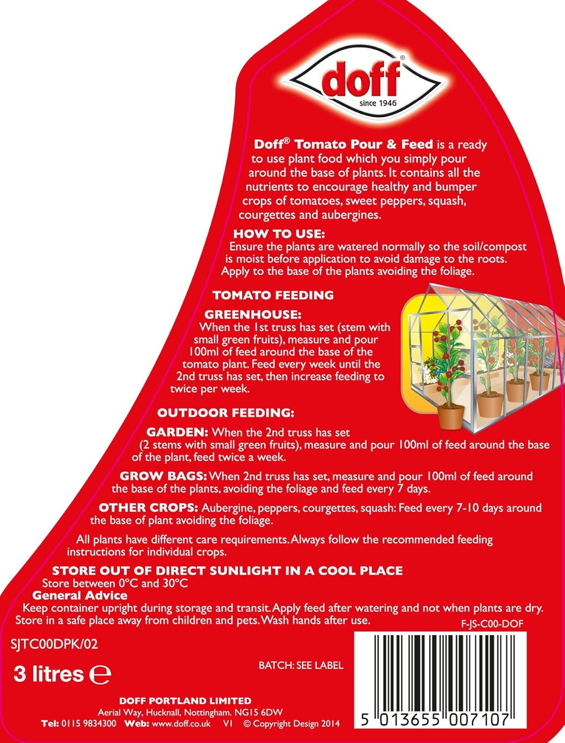 Doff Tomato Ready Mixed Liquid Pour and Feed Plant Food 3 Litre