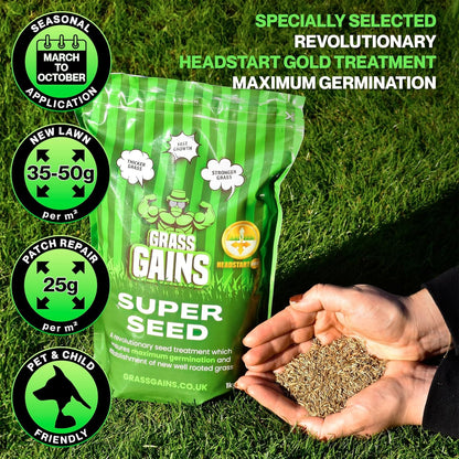 Grass Gains Super Seed 1KG, Fast Growth Lawn Seed