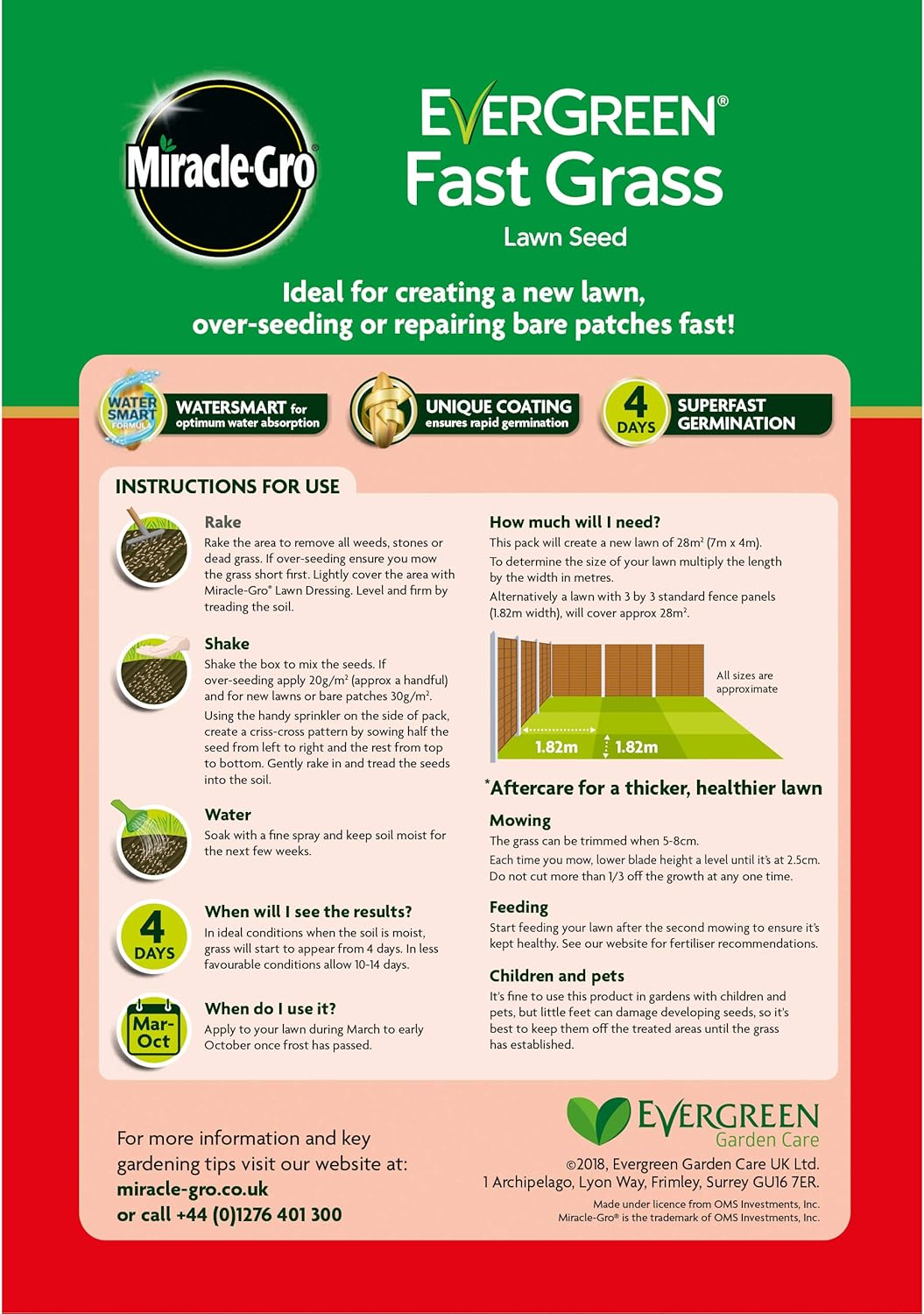 Miracle Gro Fast Grass Seed | 1 x 840g Box