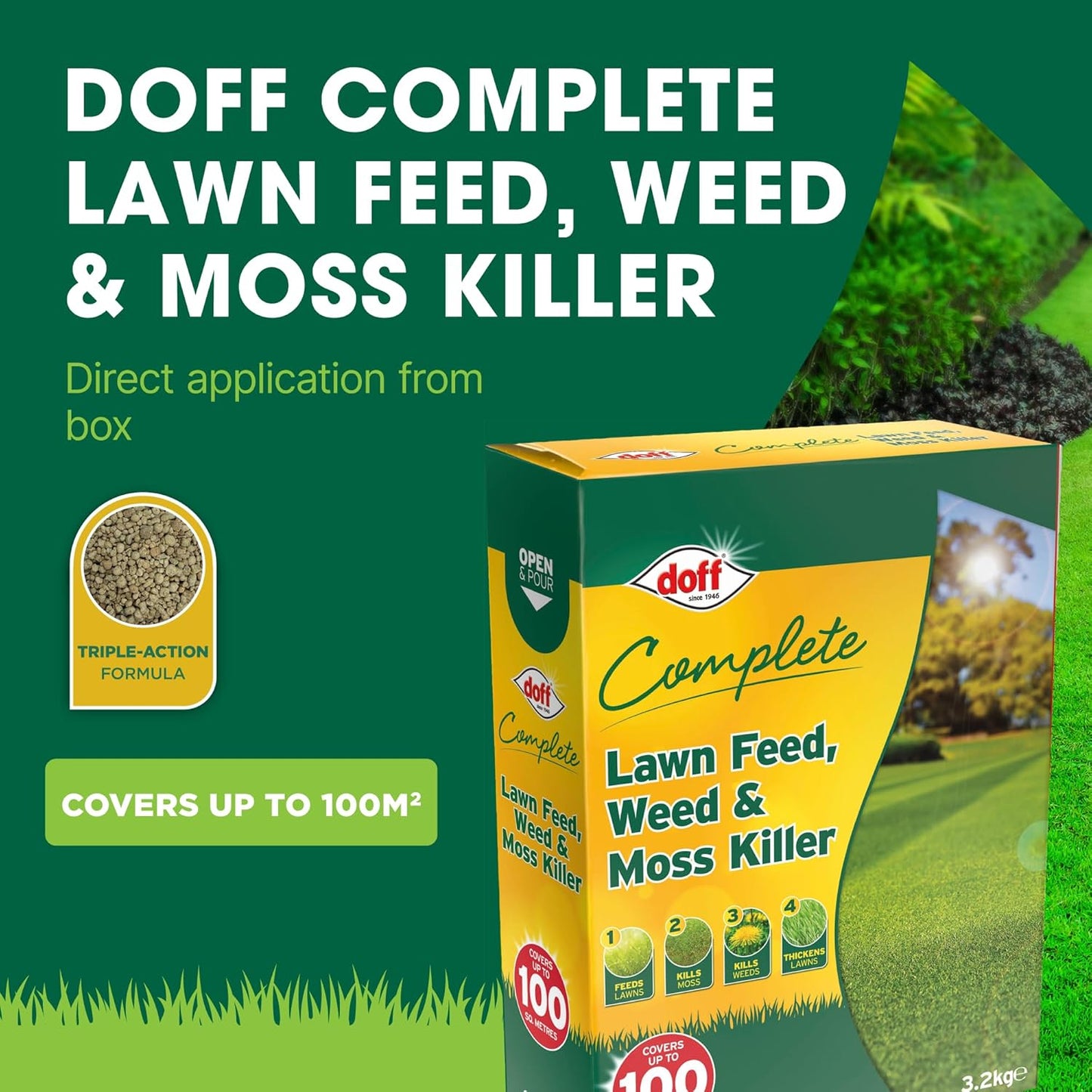 Doff Complete Lawn Feed, Weed & Mosskiller 100 Sq M 3.2Kg