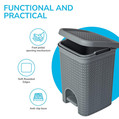 Fixtures Lace Design Grey Pedal Bin 5 Litre