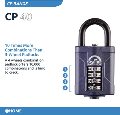 Squire Heavy Duty Padlock (Cp40) - Steel Shackle - 4 Wheel Combination (Blue, 40 Mm)
