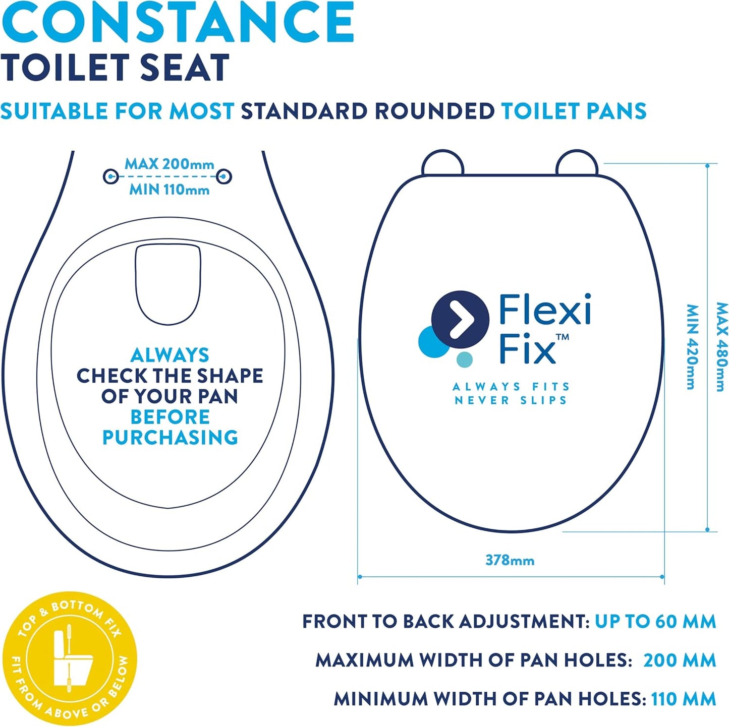 Croydex Constance Flexi-Fix White Universal Toilet Seat Soft Close