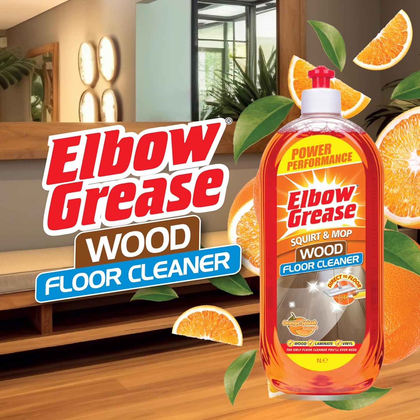 Elbow Grease Squirt & Mop Floor Cleaner | Orange | 1 x 1L