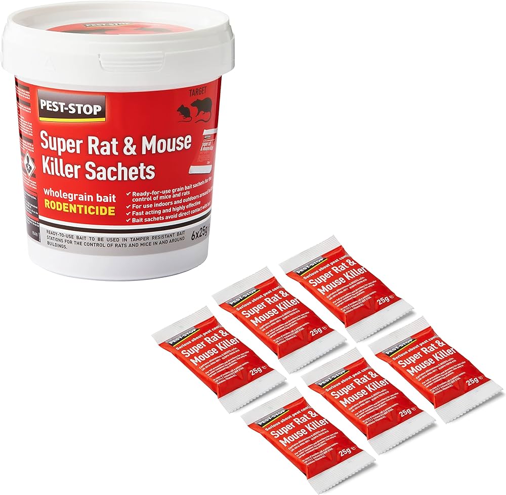 Pest-Stop Super Mouse and Rat Killer Fast Poison Wholegrain Bait 6 x 25g Sachets - NWT FM SOLUTIONS