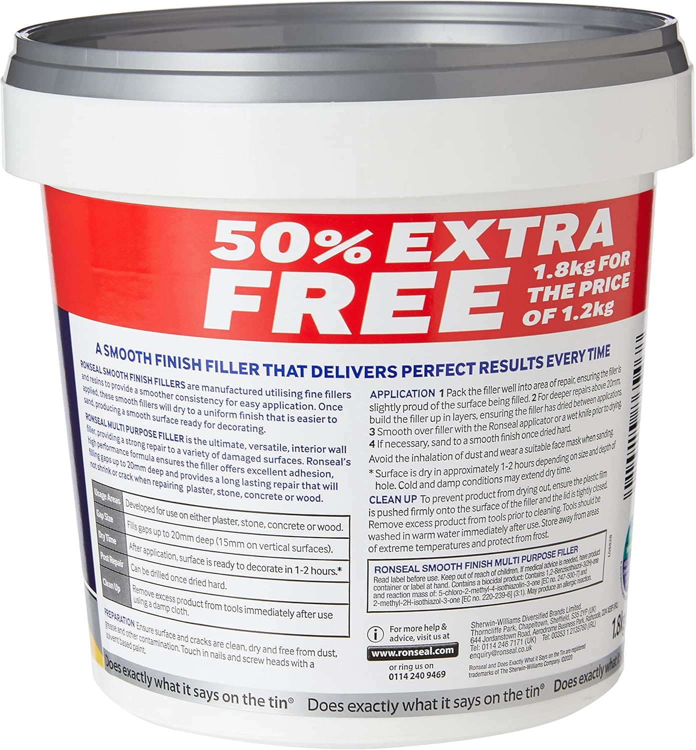 Ronseal 36546 Multi Purpose Wall Filler, White, 1.8 Kg