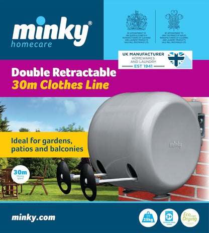 Minky Double Retractable Washing Line | Grey Branded | 2 X 15m/95ft Drying Space