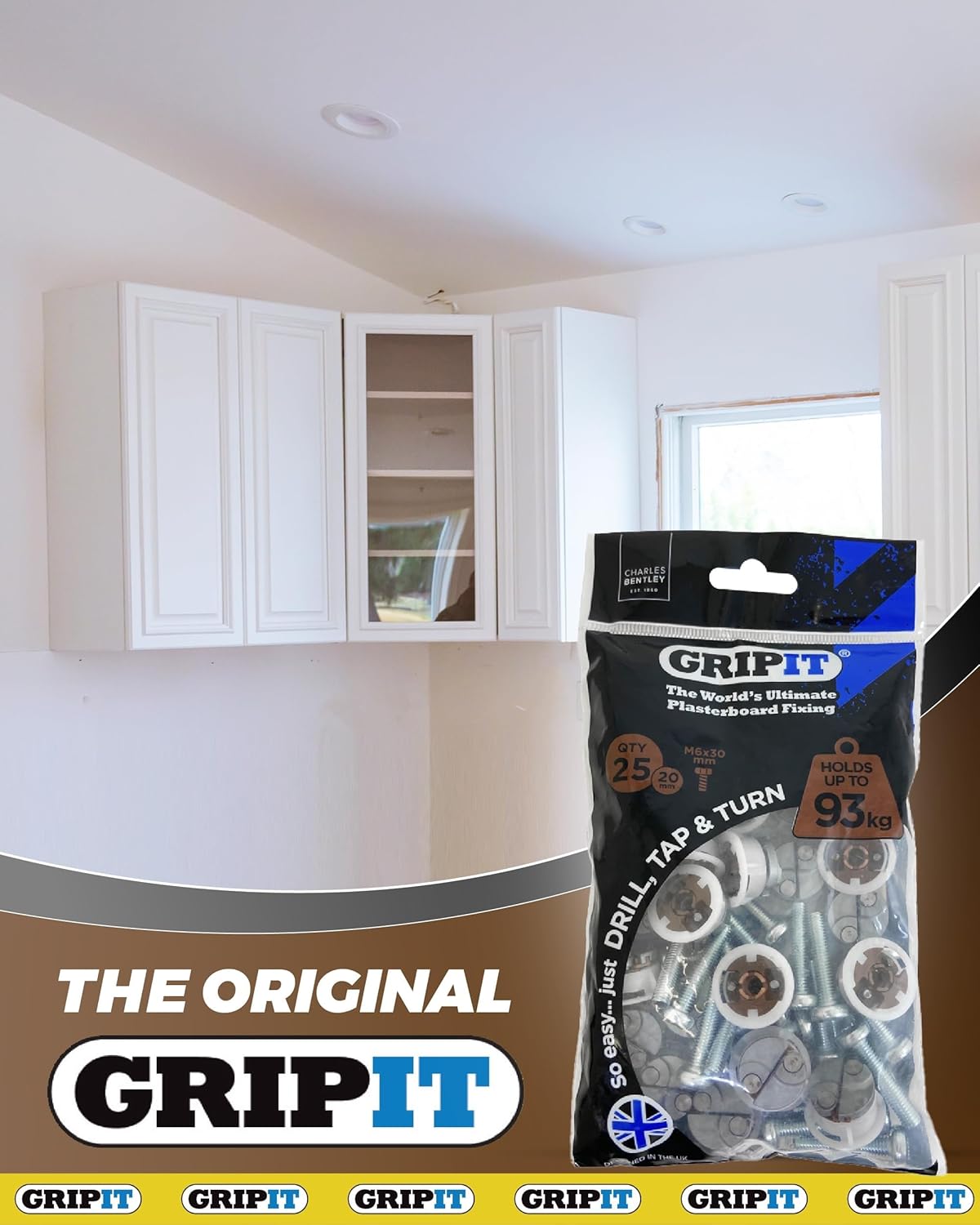 Gripit Brown Plasterboard Fixings - Pack of 25 | Heavy Duty Holds 93kg