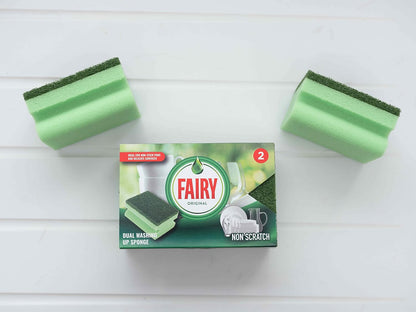 Addis Fairy Originals Non Scratch General Dual Sponge Scourer With Crystals, Pack Of 2, Green