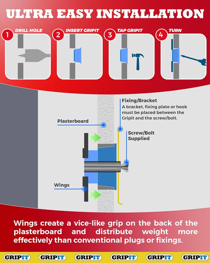 Gripit Red Plasterboard Fixings - Heavy Duty Pack of 25