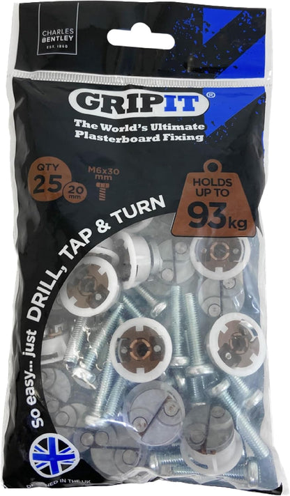 Gripit Brown Plasterboard Fixings - Pack of 25 | Heavy Duty Holds 93kg