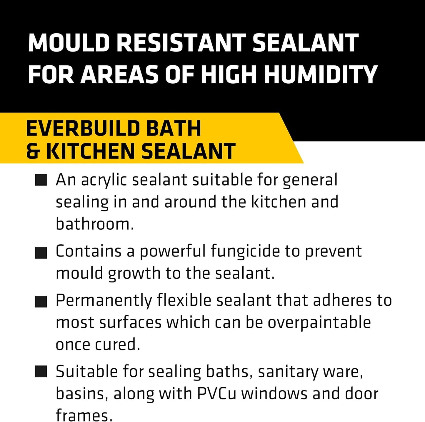 Everbuild Bath And Kitchen Acrylic Sealant | Anti Mould Formulation | White | 200ml.