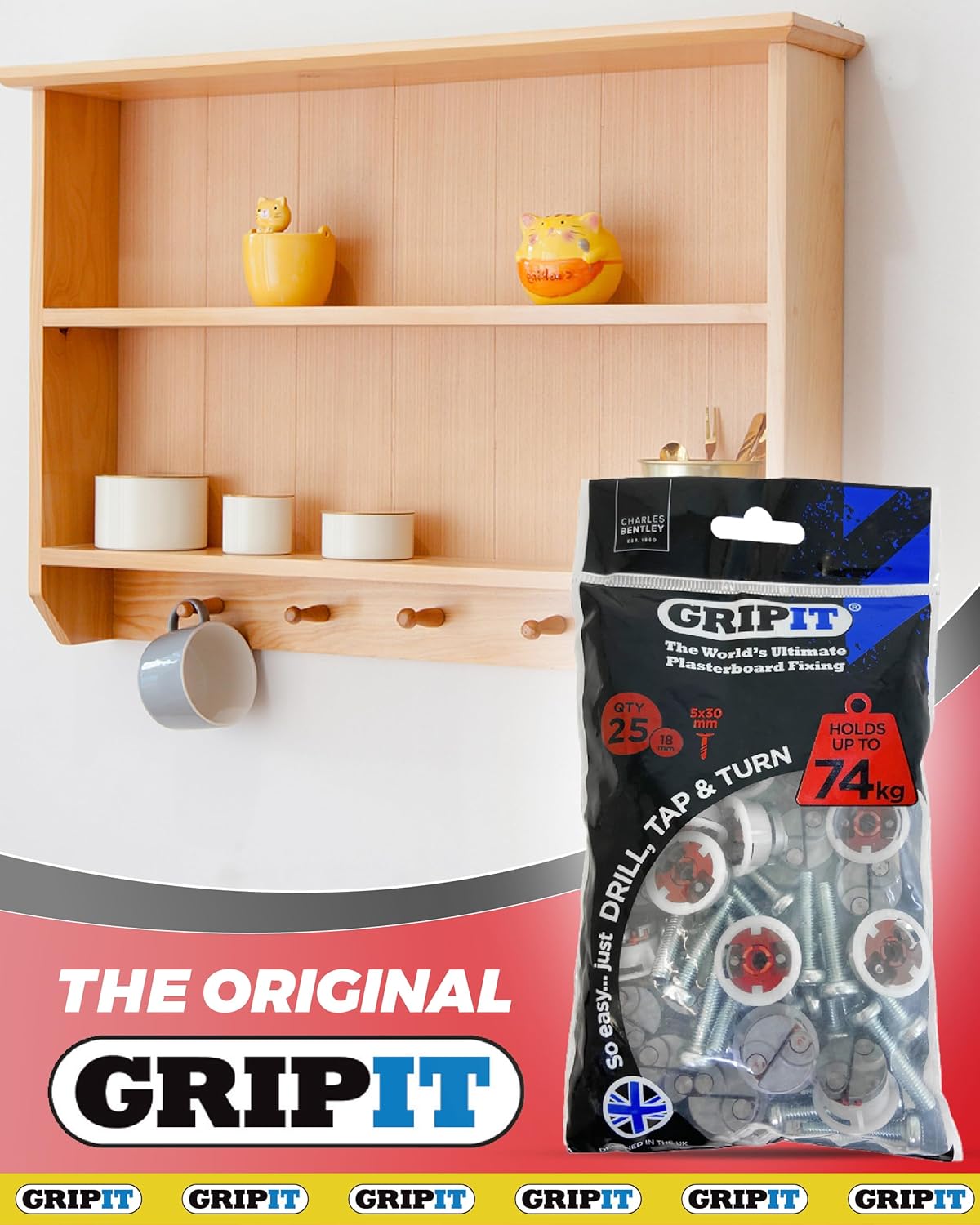 Gripit Red Plasterboard Fixings - Heavy Duty Pack of 25