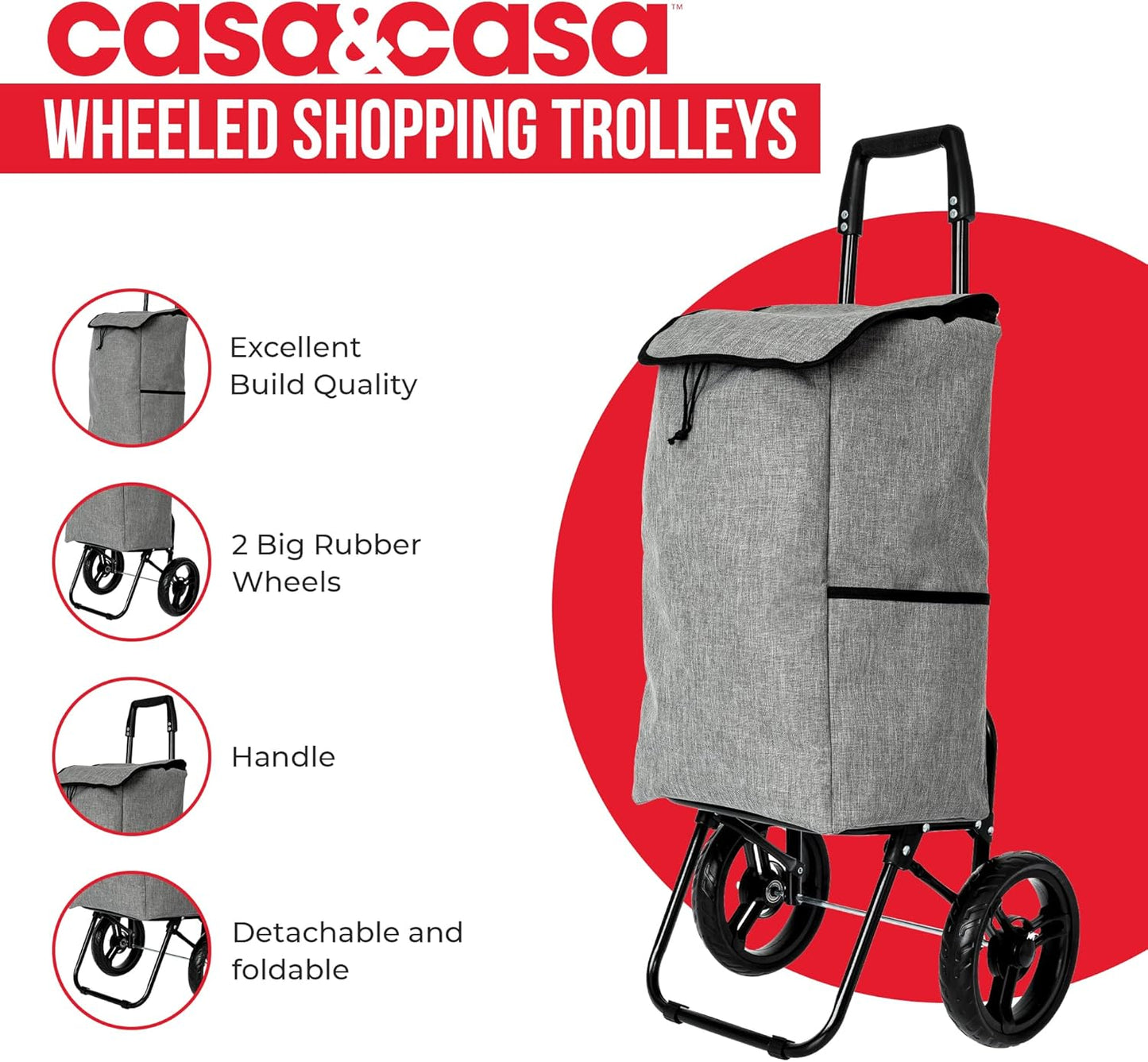Marino Grey Shopping Trolley on Wheels | 45L Capacity | Foldable