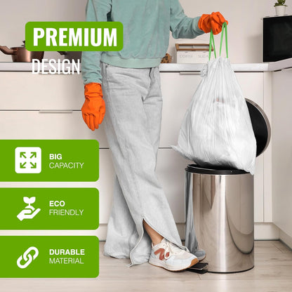 Ecobag - 20 Pack White Kitchen Drawstring Bin Liner - 30L