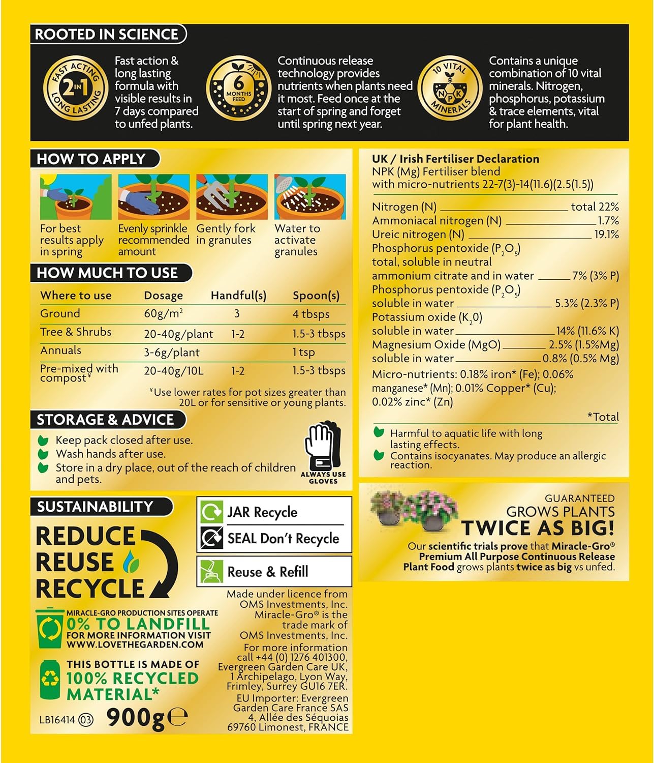 Miracle-Gro Continuous Release All Purpose Plant Food, 900g