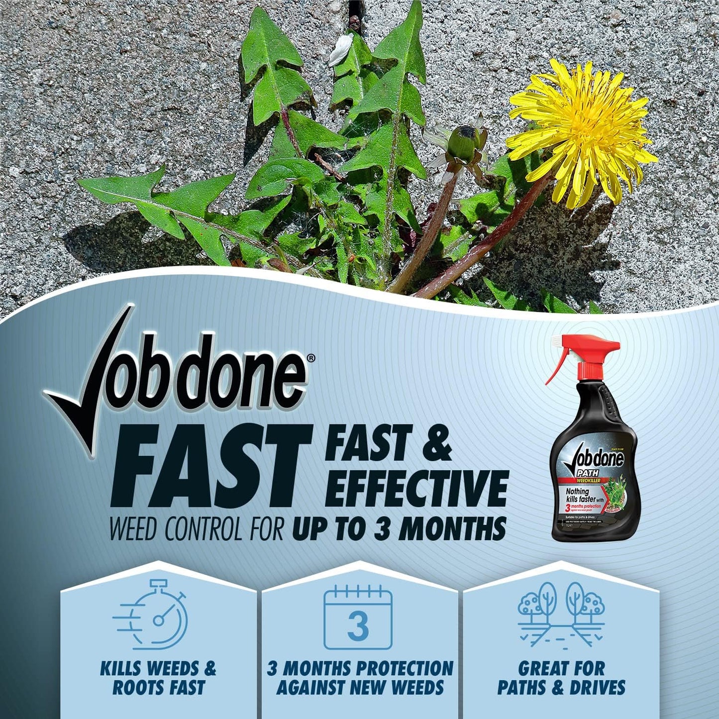 Job Done Path Weedkiller, Path, Patio & Driveway Weedkiller Protects For 3 Months, 1L