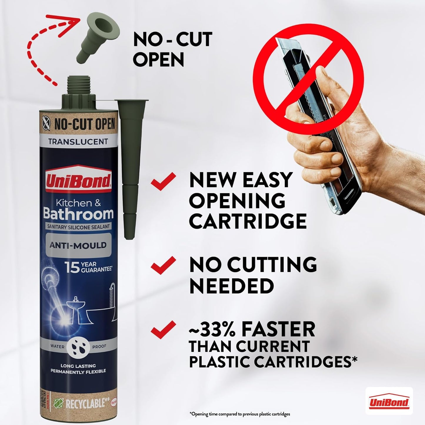 UniBond Kitchen and Bathroom Mould-Resistant, Translucent Silicone Sealant | 1 x 280ml Cartridge