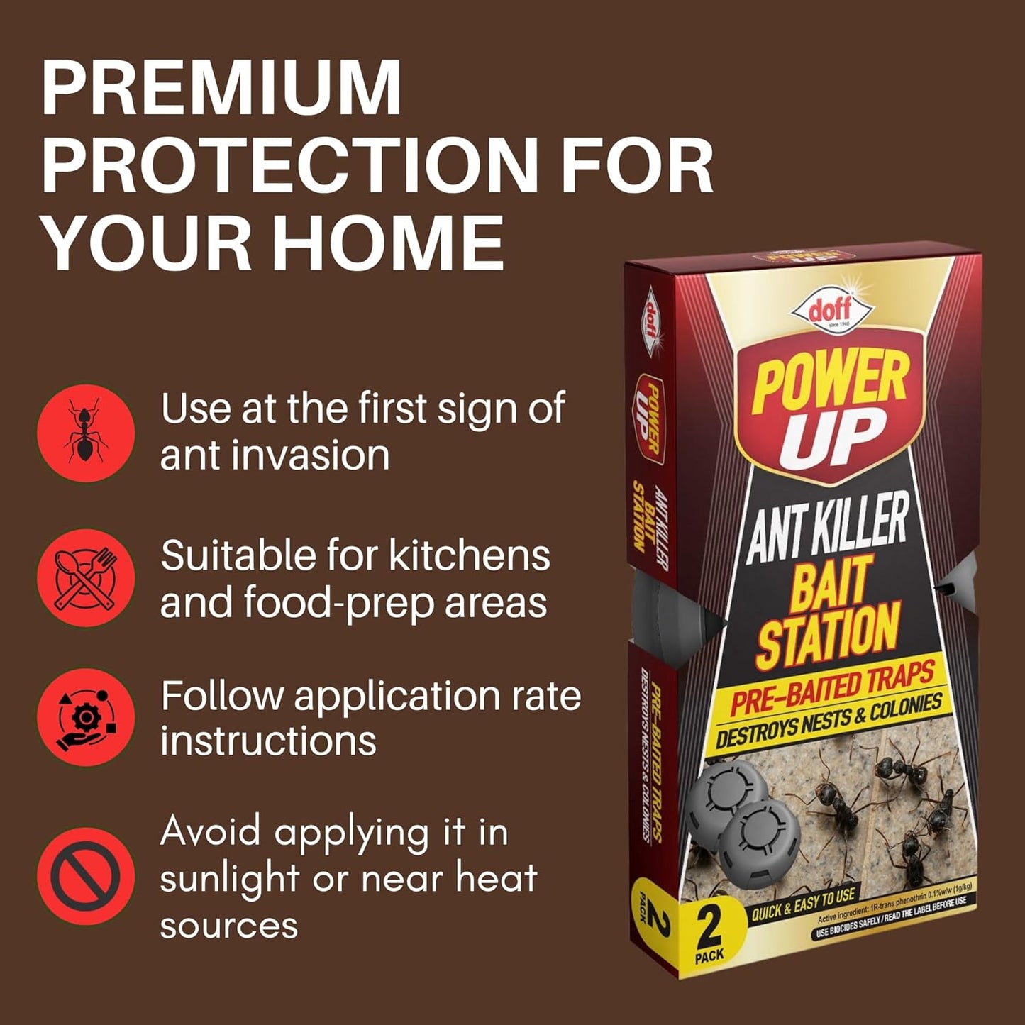 Doff Power Up Ant Killer Bait Station | Pre-Baited Traps | 1 x 2 Pack