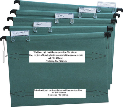 Cathedral A4 Suspension File Manilla V Base Green (Pack 10) Includes Tabs & Inserts