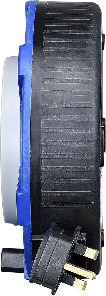Masterplug Four Socket Cassette Cable Reel, 15 Metres, Blue