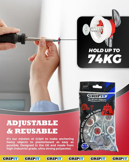 Gripit Red Plasterboard Fixings - Heavy Duty Pack of 25