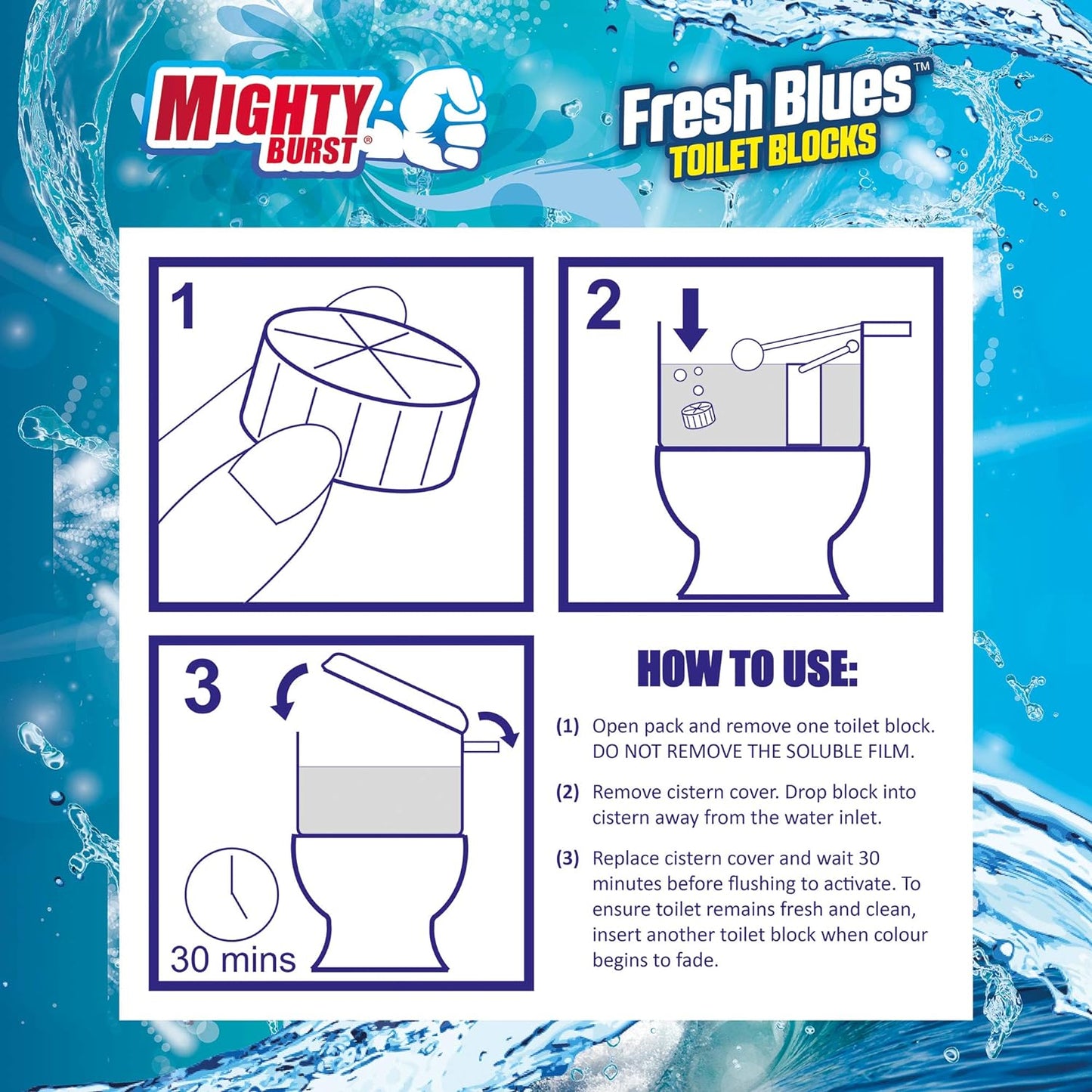 Mighty Burst Fresh Blues Toilet Blocks Pack 6's