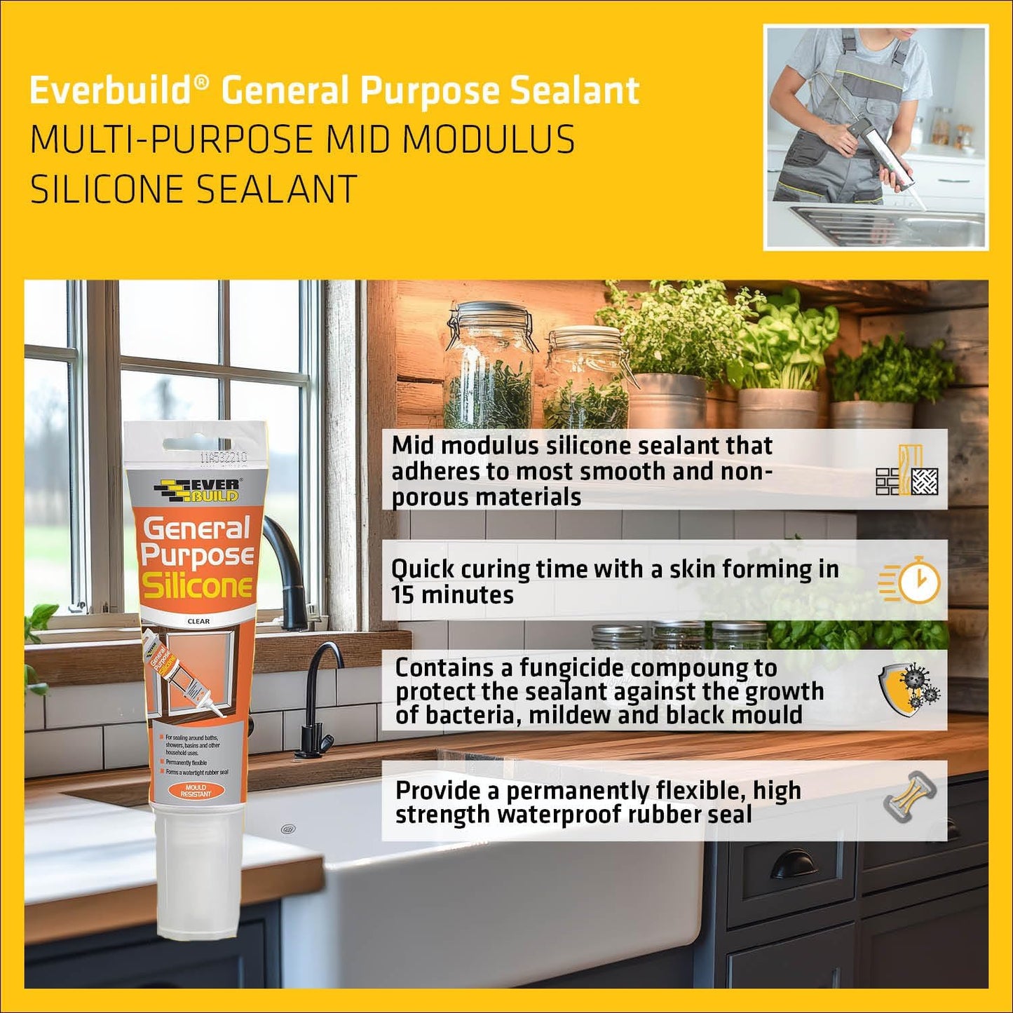 Everbuild General Purpose Silicone Sealant – Waterproof  White – 80Ml