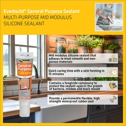 Everbuild General Purpose Silicone Sealant – Waterproof  White – 80Ml