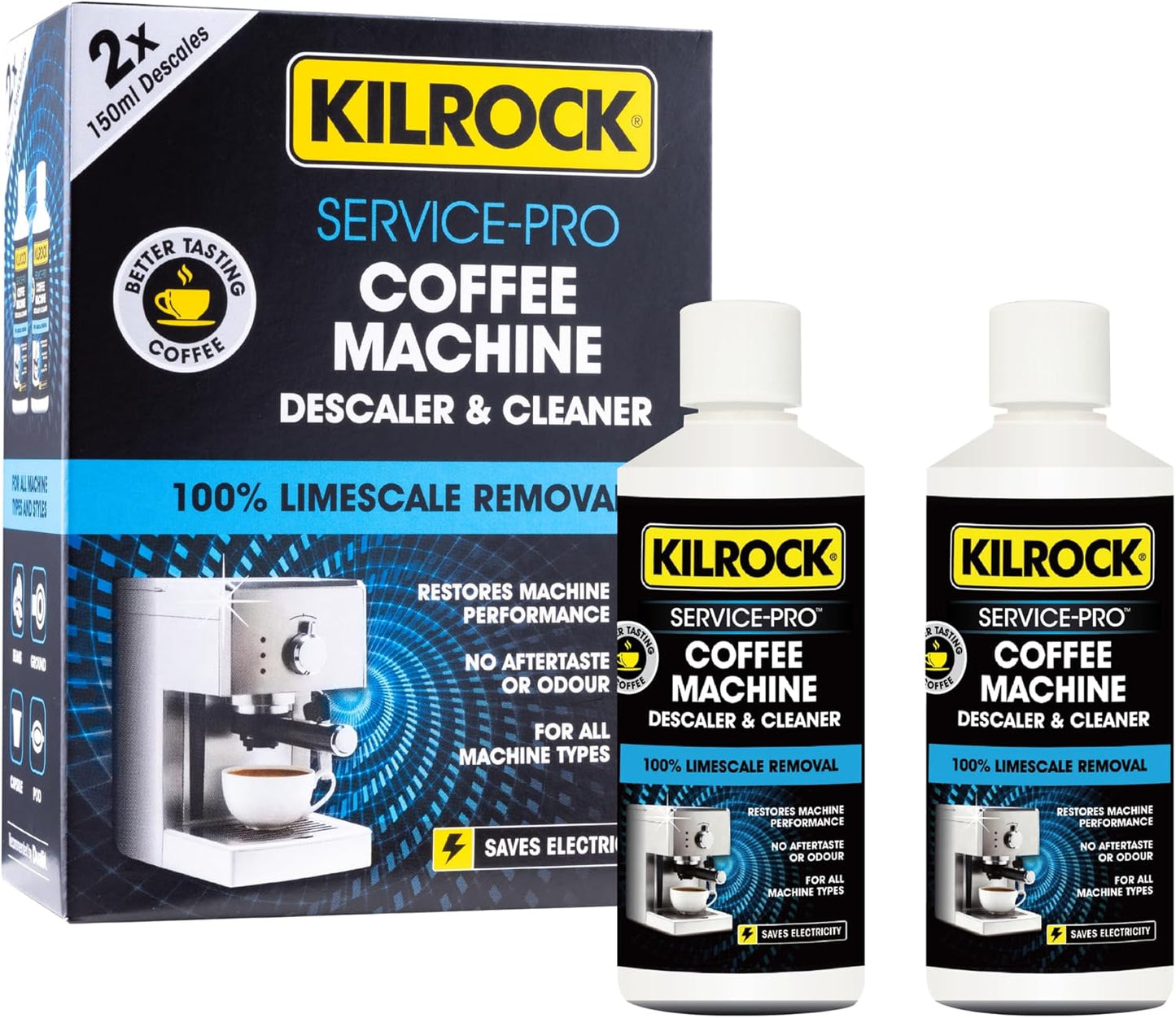 Kilrock All Coffee machine Descaler and Cleaner | 2 x 150ml Bottles