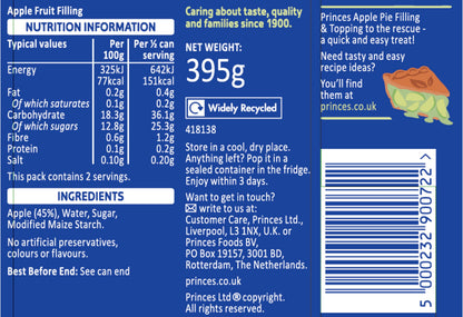 Princes Apple Fruit Filling 6 x 395g