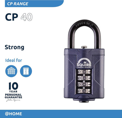 Squire Heavy Duty Padlock (Cp40) - Steel Shackle - 4 Wheel Combination (Blue, 40 Mm)