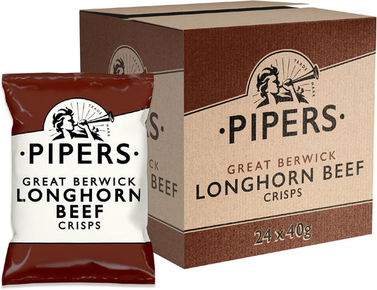 Pipers Gluten-Free Great Berwick Longhorn Beef Crisps Multi-Pack | 24 x 40g
