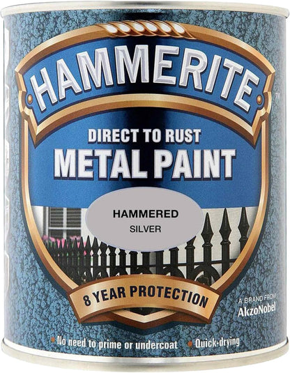 Hammerite Direct To Rust Metal Paint | Hammered Silver Finish 750ml