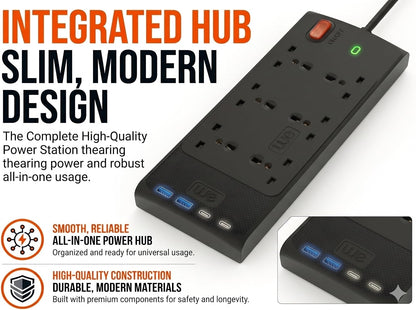 Westminster Electrical 6 Socket Extension Lead | 4 x 45W USB Outlets | 2m Extension Cable