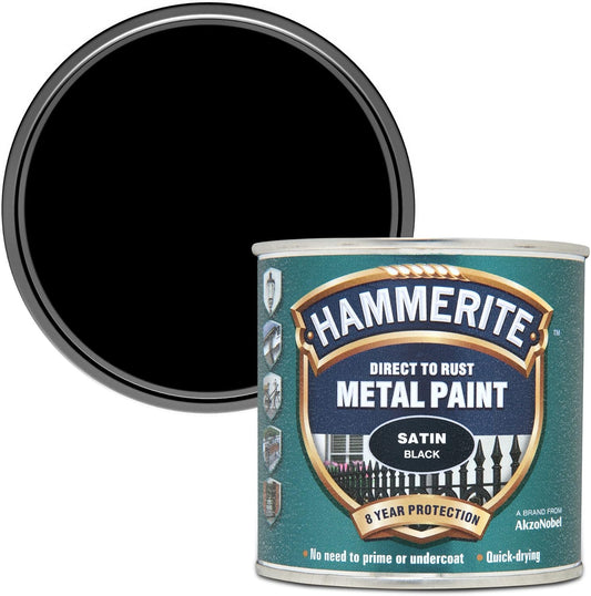 Hammerite Direct To Rust Satin Metal Paint - Black - 250Ml