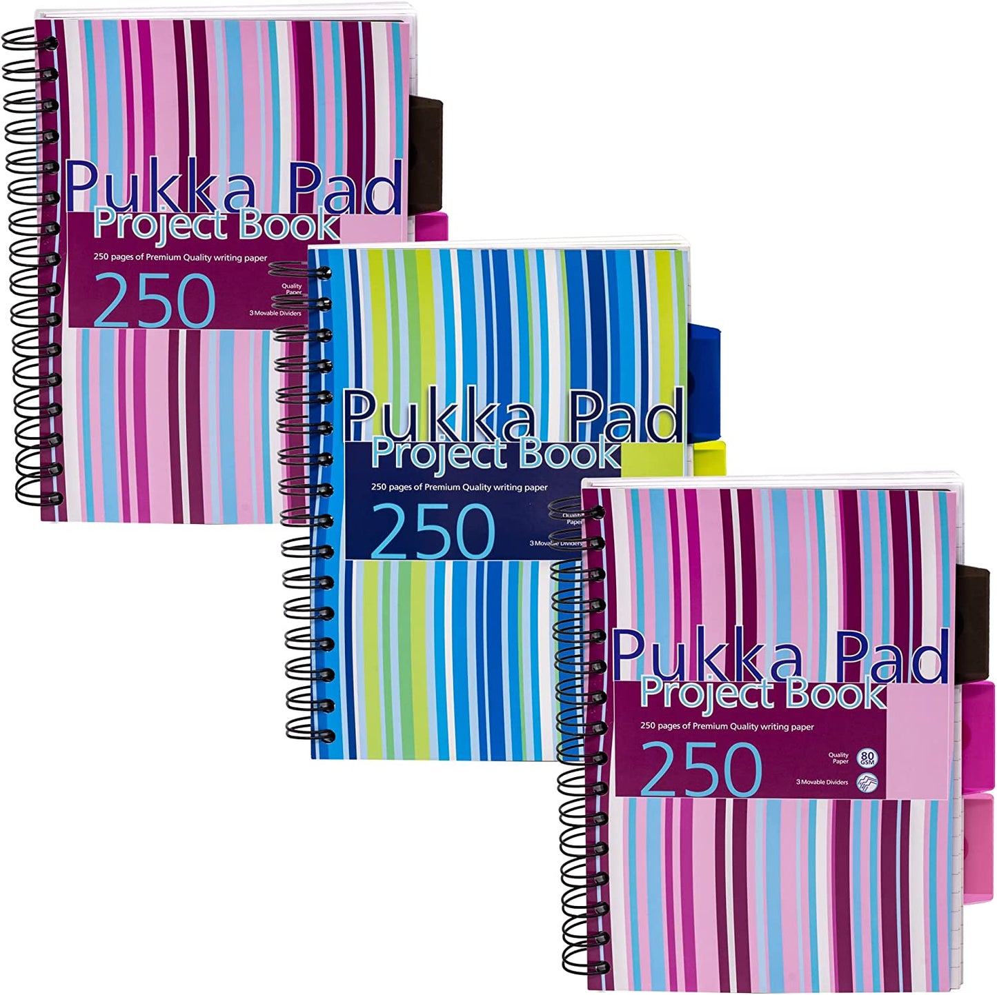 Pukka Pad Stripes Polypropylene Project Book 250 Pages A5 Blue/Pink (Pack of 3) PROBA5 - NWT FM SOLUTIONS