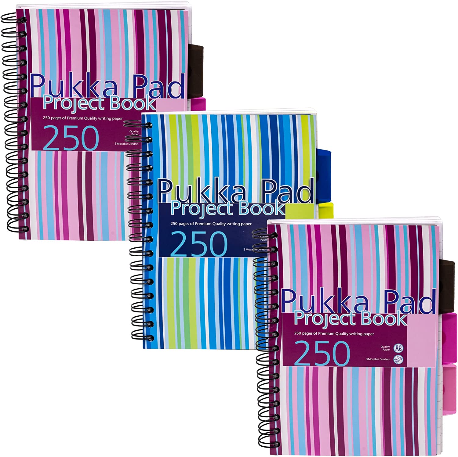 Pukka Pad Stripes Polypropylene Project Book 250 Pages A5 Blue/Pink (Pack of 3) PROBA5 - NWT FM SOLUTIONS