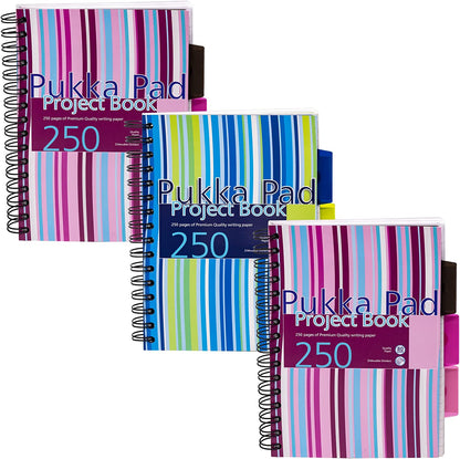 Pukka Pad Stripes Polypropylene Project Book 250 Pages A5 Blue/Pink (Pack of 3) PROBA5 - NWT FM SOLUTIONS