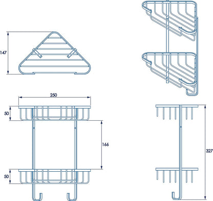 Croydex Chrome Corner Shower Caddy - Medium Two Tier