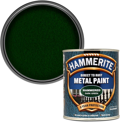 Hammerite Direct To Rust Metal Paint | Hammered Dark Green Finish 250ml