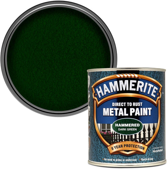 Hammerite Direct To Rust Metal Paint | Hammered Dark Green Finish 250ml