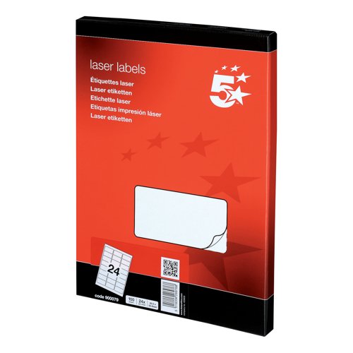 5 Star Multipurpose Labels Laser Copier Inkjet 64x34mm White (Pack of 2400) 900079
