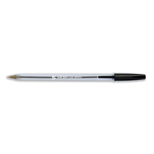 5 Star Ball Pen Medium 1mm Tip 0.4mm Line Clear Barrel Black (Pack of 50) 901813